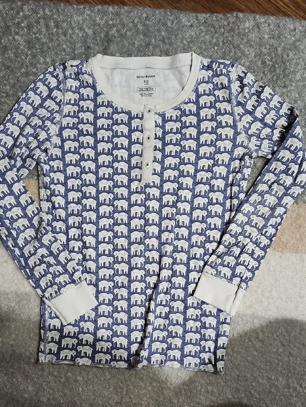 Roller Rabbit Kids Hathi Elephant Pajamas Set Blue White Sz 12 EUC Luxury PJs